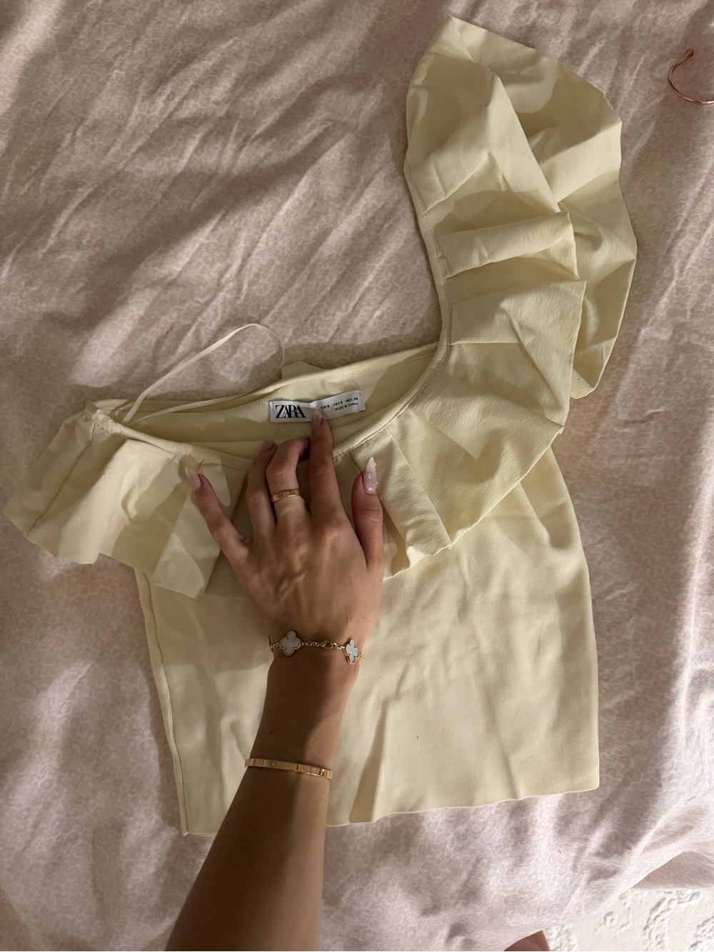 Zara Cream One-Shoulder Ruffle Top